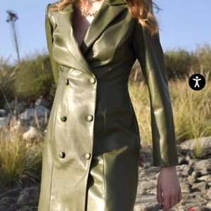 Adelyn Rae Olive Faux Leather Blazer Dress / Coat – Size Small